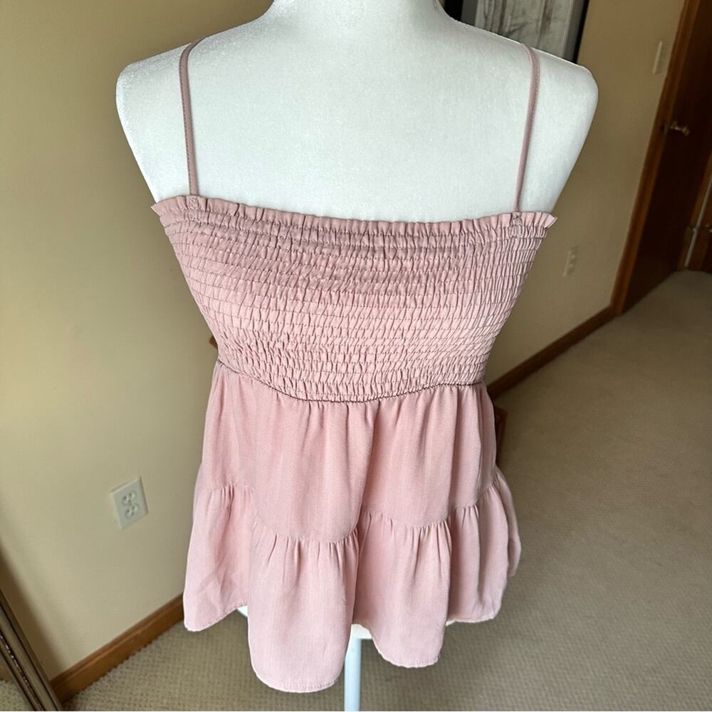 Shirred Babydoll Dusty Pink Coquette Tank Sz L